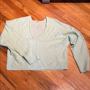 Free People Harmony Mint Green Cashmere Boxy Dropped V Neck Sweater. NWOT